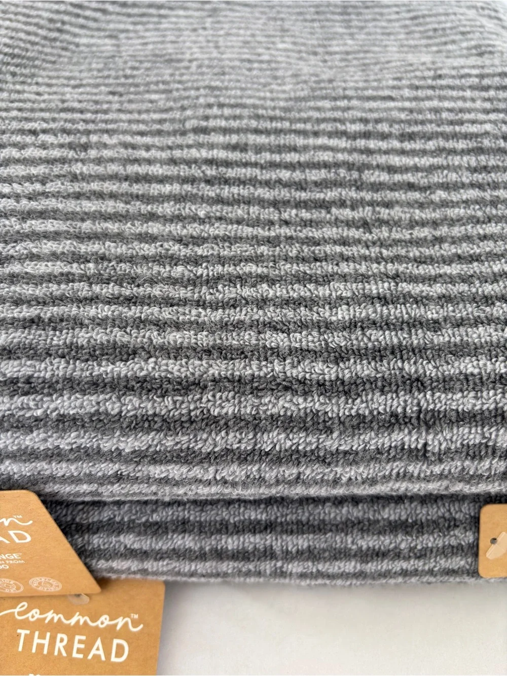 NWT 2Pc Common Thread Bamboo Eco-Melange Charcoal Grey Striped Bath Towels